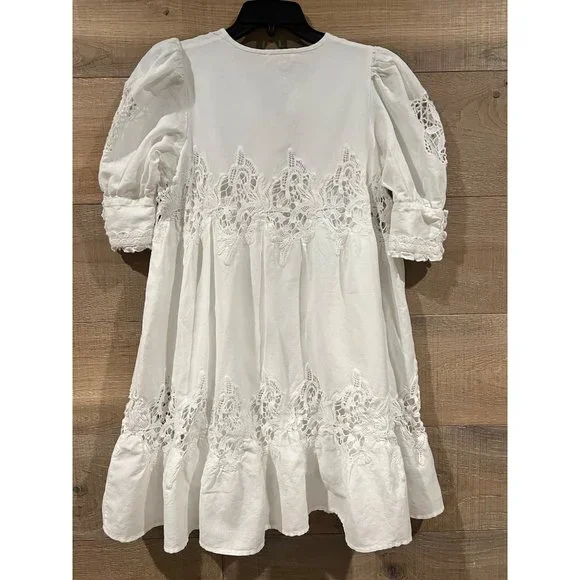BYTIMO Guipure lace-trimmed linen and cotton-blend mini dress Size S
